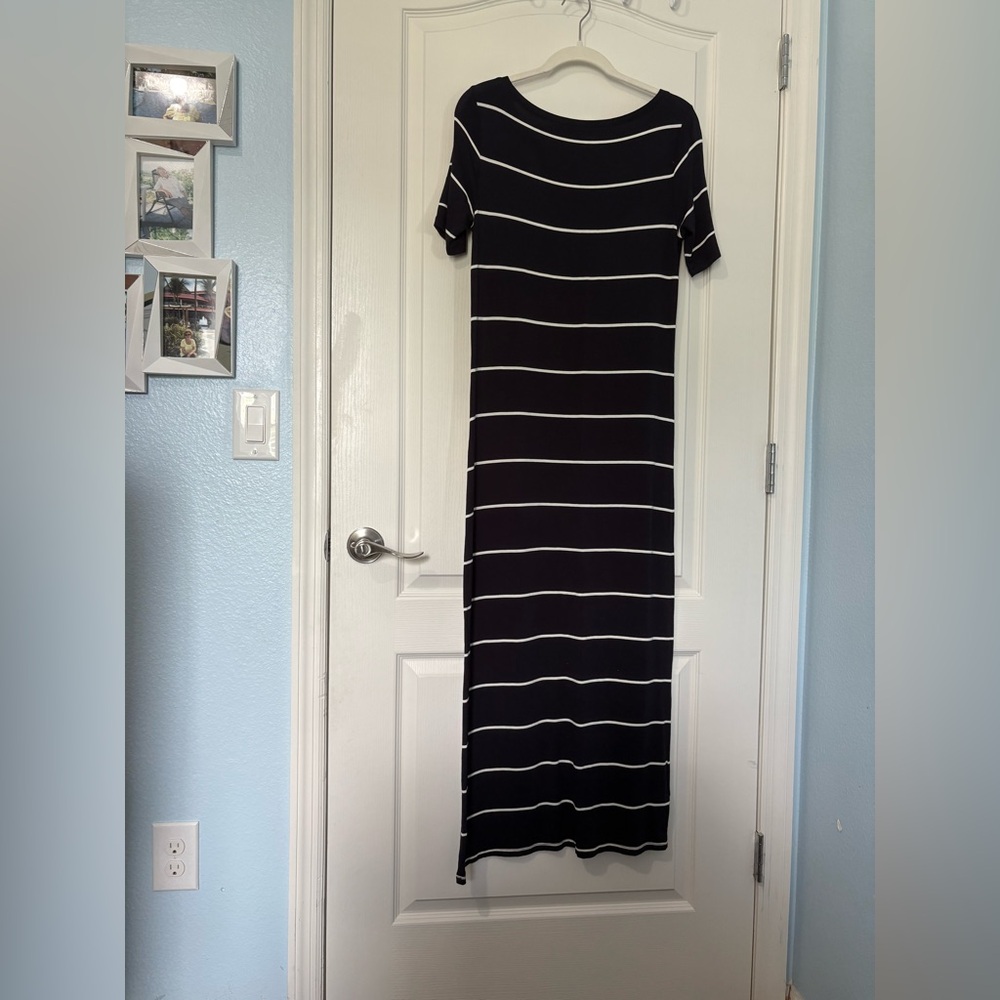 LOFT Black and White Striped Maxi Dress - Picture 2 of 3
